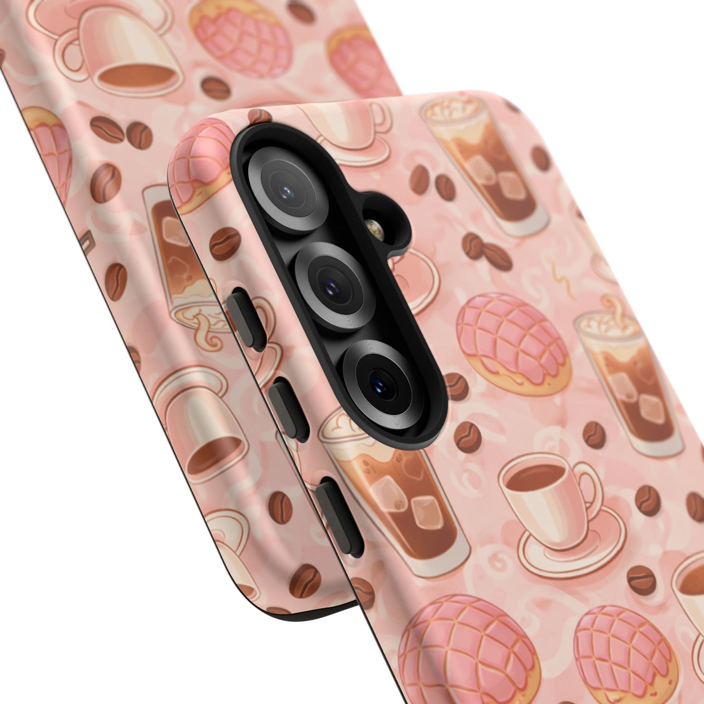 Cute Coffee & Pink Concha Phone Case – Coffee Lover Aesthetic Latte Pattern Tough Case