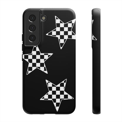 Checkered Star Tough Phone Case – Black Retro Graphic Protective Cover for Iphone, Samsung Galaxy and Pixel