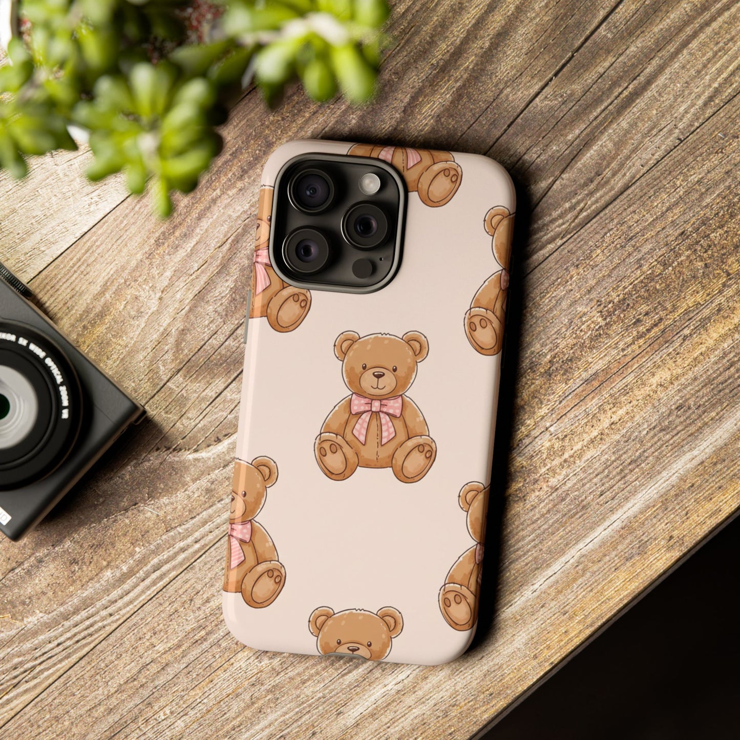 Teddy Bear Phone Case | Cute Coquette Aesthetic Pink Bear Pattern Case | Kawaii Soft Girl iPhone & Samsung Tough Protective Case