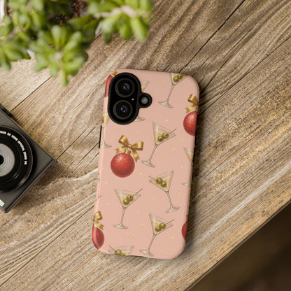 Cocktail Ornament Phone Case – Pink Martini & Cherry Pattern | Glossy or Matte for Iphone, Samsung Galaxy and Pixel
