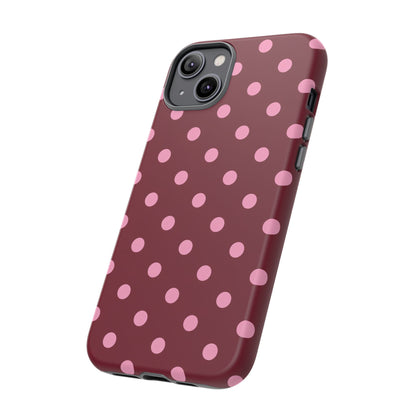 Pink Polka Dot Phone Case – Cute Aesthetic Tough Protective Phone Cover for Iphone, Samsung Galaxy and Pixel