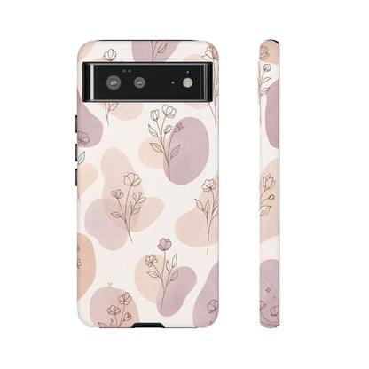 Blush Floral Phone Case Neutral Botanical Watercolor Tough Cover