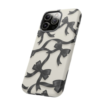 Black Ribbon Bow Phone Case, Minimal Bow Pattern Tough Protective Case