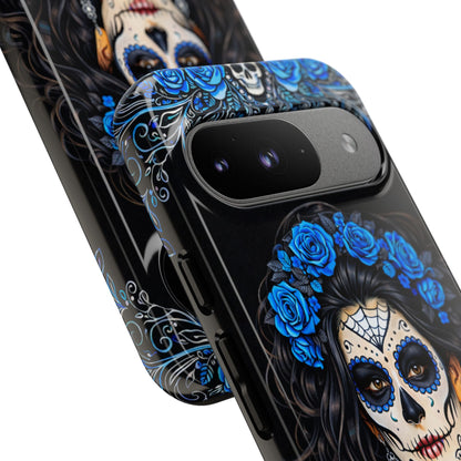 Blue Sugar Skull Woman Phone Case – Day of the Dead Aesthetic Tough Cover