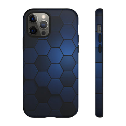 Blue Hexagon Gradient Phone Case | Honeycomb Geometric Tech Aesthetic | Minimalist Tough Case for iPhone & Samsung