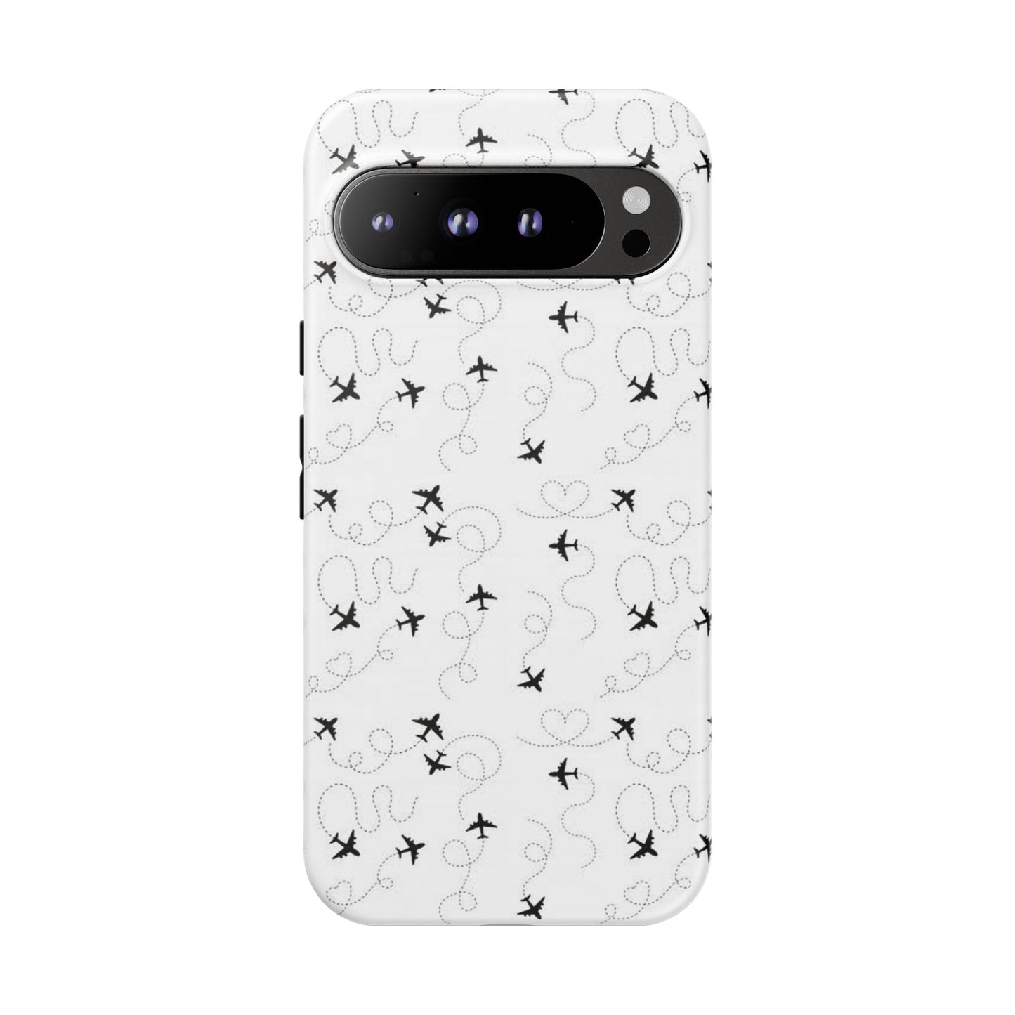 Minimal Paper Airplane Pattern Phone Case – Black White Aesthetic Tough Cover