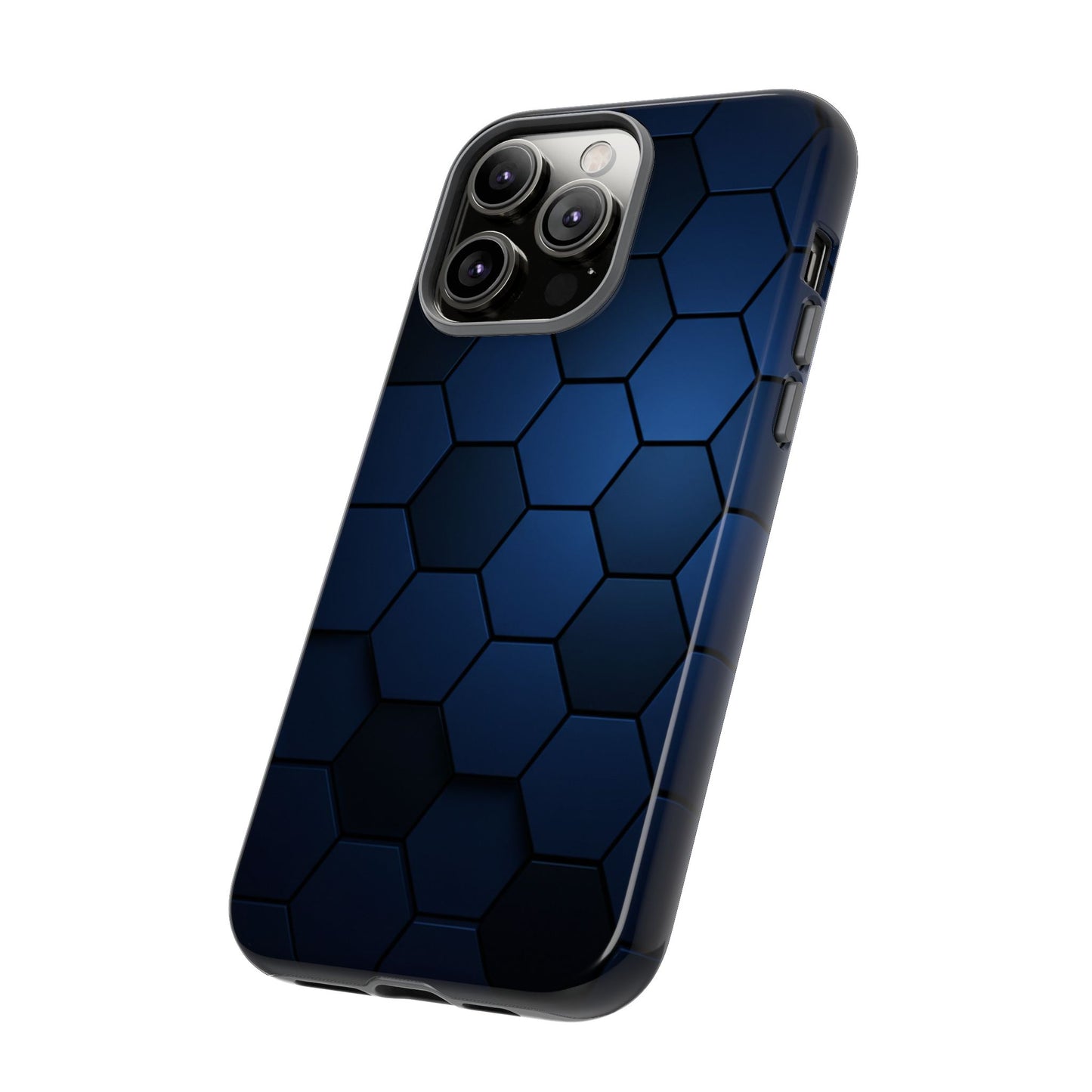 Blue Hexagon Gradient Phone Case | Honeycomb Geometric Tech Aesthetic | Minimalist Tough Case for iPhone & Samsung