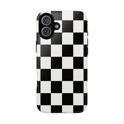 Black & White Checkerboard Phone Case – Classic Aesthetic Tough Protective Case