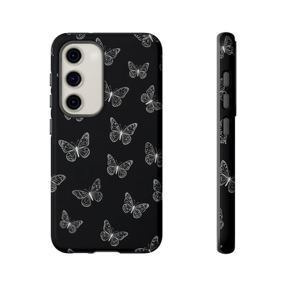 White Butterfly Pattern Phone Case – Dark Aesthetic Monochrome Tough Cover