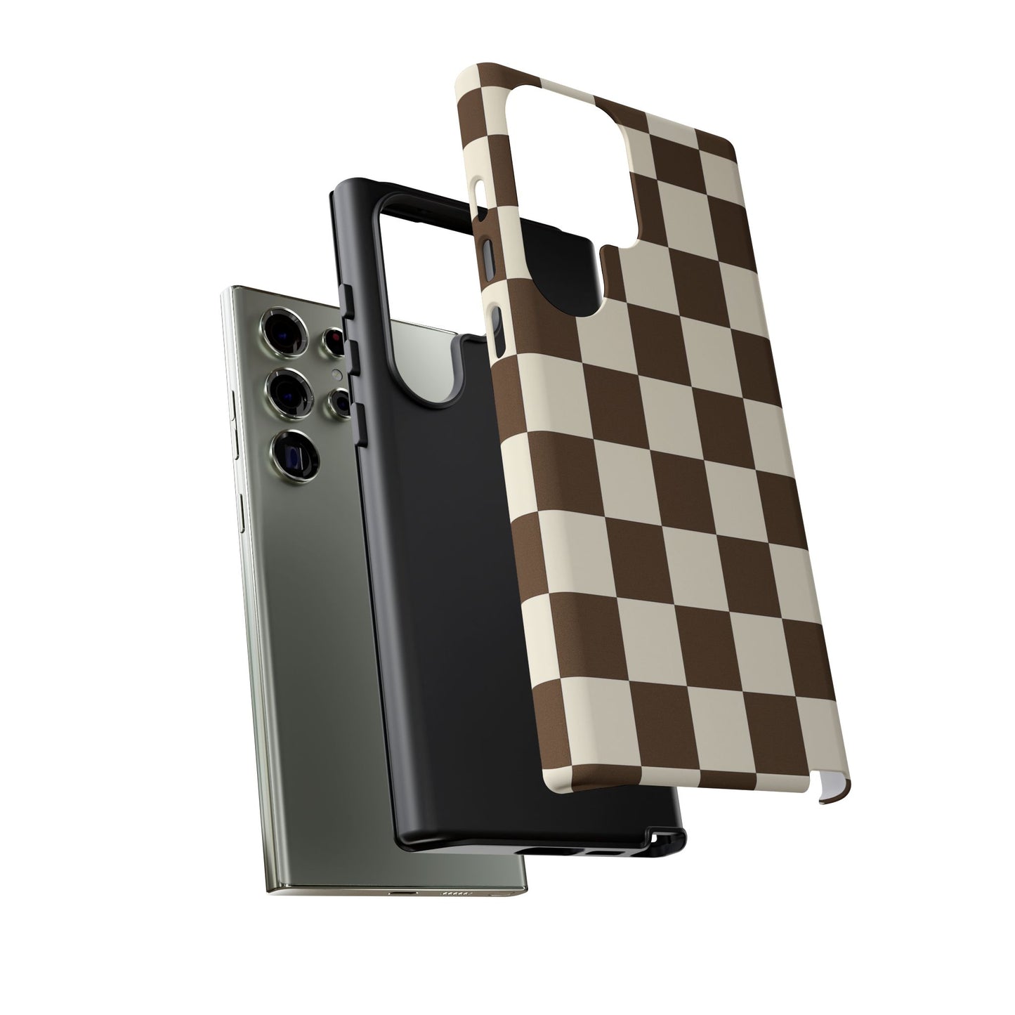 Mocha Checkerboard Phone Case | Neutral Aesthetic Checkered iPhone & Samsung Tough Case