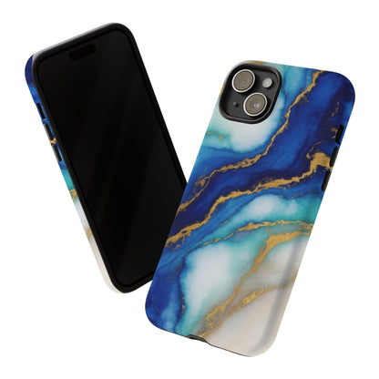 Blue & Gold Marble Phone Case – Luxury Resin Art Tough Case (iPhone, Samsung, Pixel)