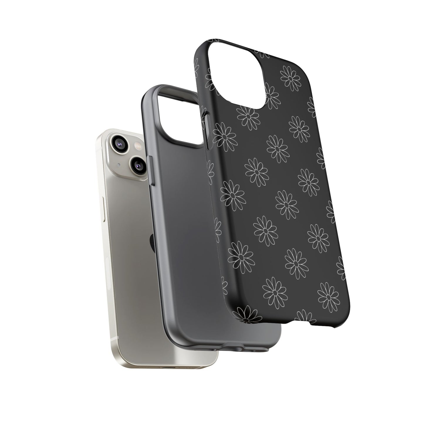 Black Daisy Floral Phone Case – Slim Protective Tough Case for Iphone, Samsung Galaxy and Pixel