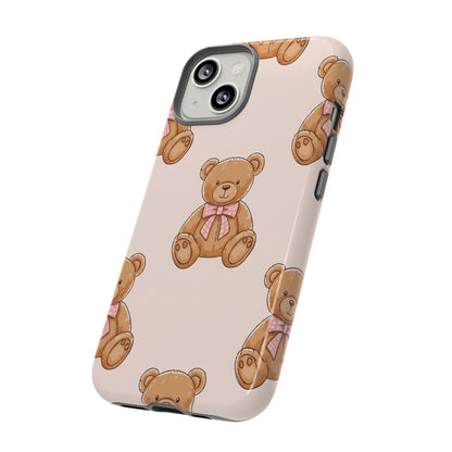 Teddy Bear Phone Case | Cute Coquette Aesthetic Pink Bear Pattern Case | Kawaii Soft Girl iPhone & Samsung Tough Protective Case