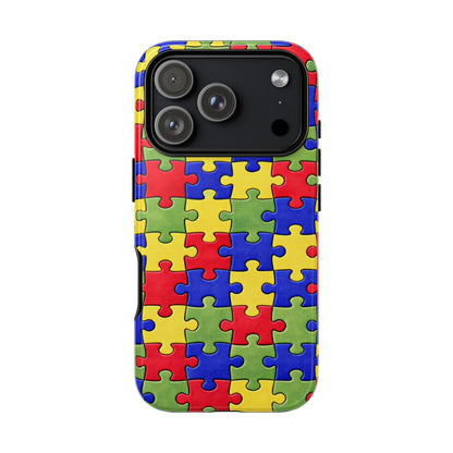Colorful Puzzle Phone Case, Autism Awareness Jigsaw Design, Tough Protective Case, iPhone & Samsung Case, Vibrant Puzzle Pattern