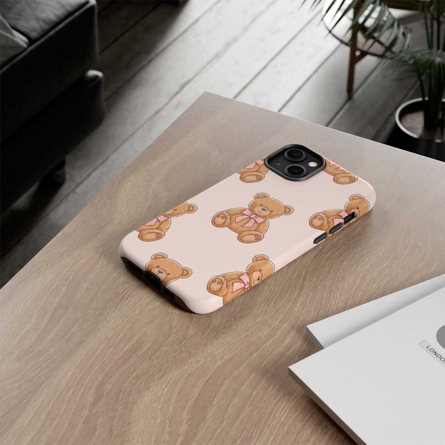 Teddy Bear Phone Case | Cute Coquette Aesthetic Pink Bear Pattern Case | Kawaii Soft Girl iPhone & Samsung Tough Protective Case