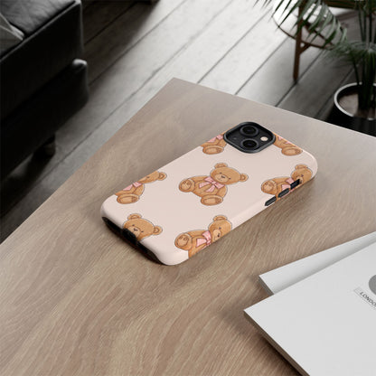 Teddy Bear Phone Case | Cute Coquette Aesthetic Pink Bear Pattern Case | Kawaii Soft Girl iPhone & Samsung Tough Protective Case