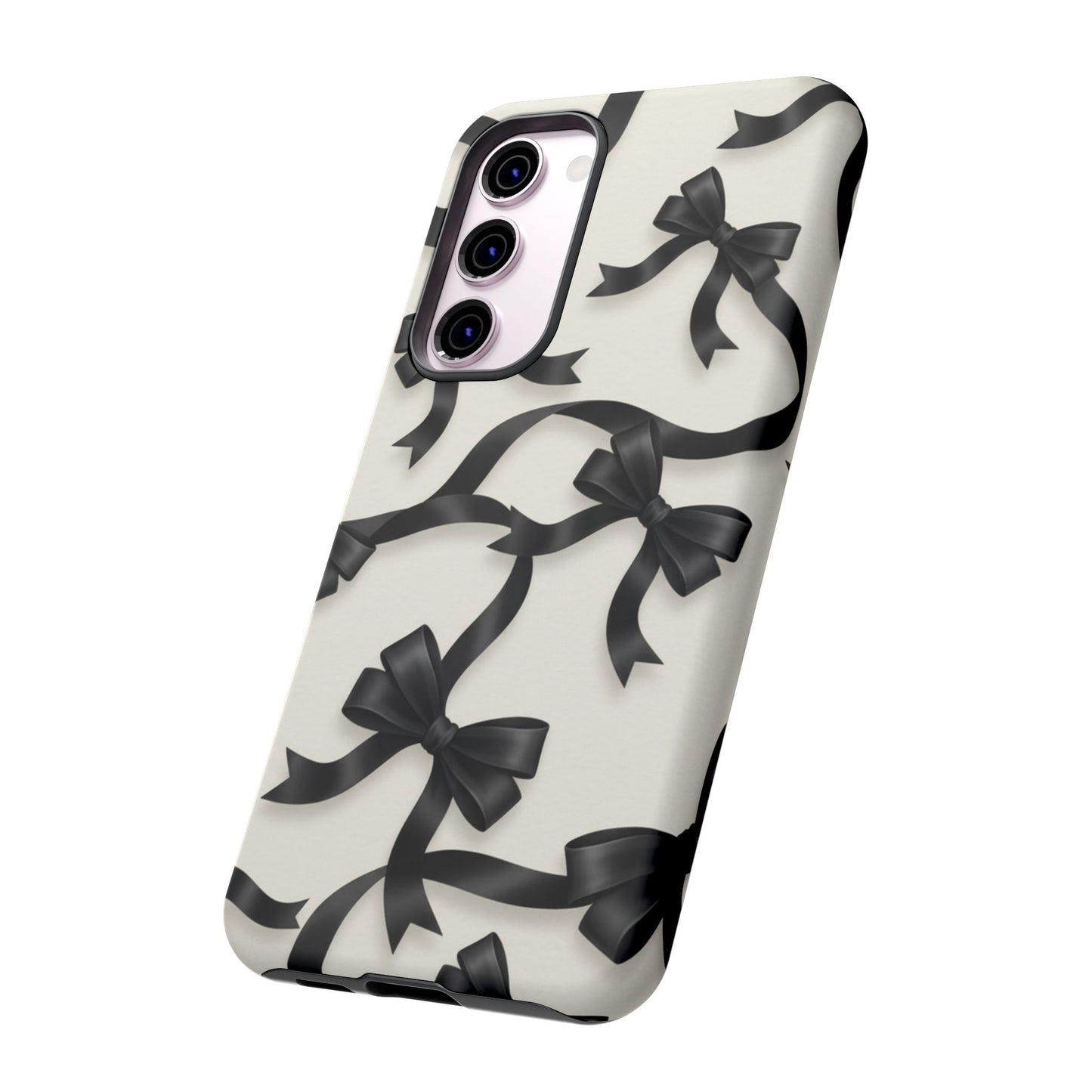 Black Ribbon Bow Phone Case, Minimal Bow Pattern Tough Protective Case