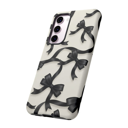 Black Ribbon Bow Phone Case, Minimal Bow Pattern Tough Protective Case