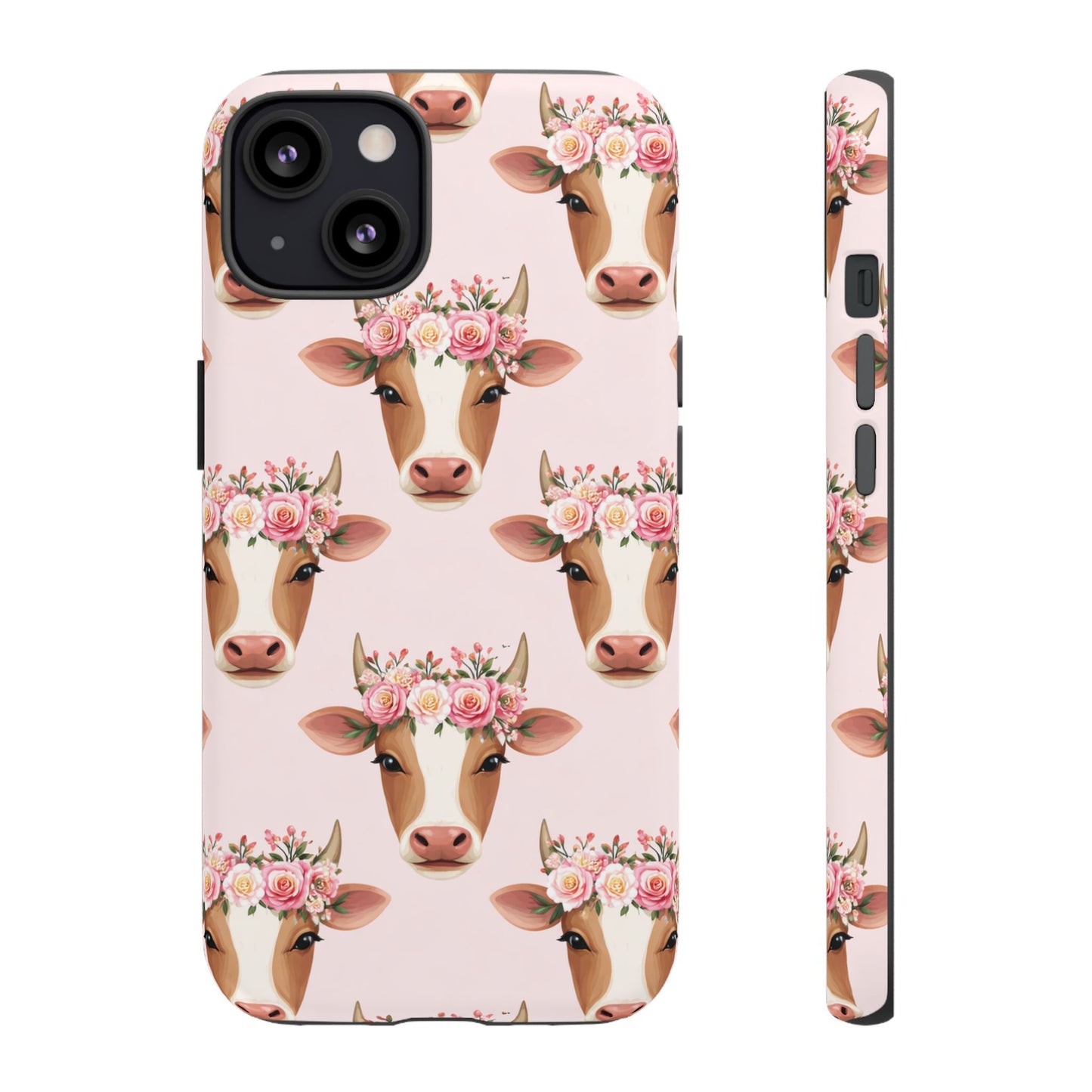 Floral Cow Phone Case – Cute Pink Cow Print Tough Protective Case for Iphone, Samsung Galaxy and Pixel