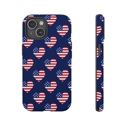 Patriotic American Flag Heart Phone Case – Tough Shockproof, USA Stars & Stripes for Iphone, Samsung Galaxy and Pixel