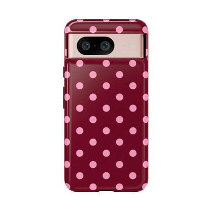 Pink Polka Dot Phone Case – Cute Aesthetic Tough Protective Phone Cover for Iphone, Samsung Galaxy and Pixel