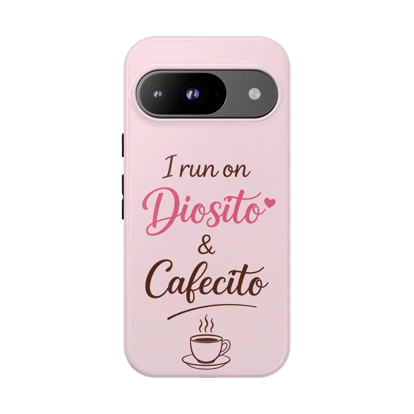I Run on Diosito y Cafecito Phone Case, Pink Aesthetic Latina Faith Coffee Case, Girly Protective iPhone Samsung Cover