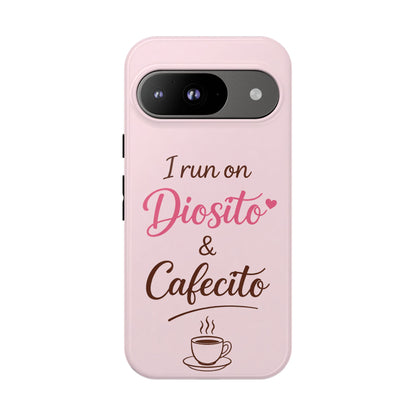 I Run on Diosito y Cafecito Phone Case, Pink Aesthetic Latina Faith Coffee Case, Girly Protective iPhone Samsung Cover