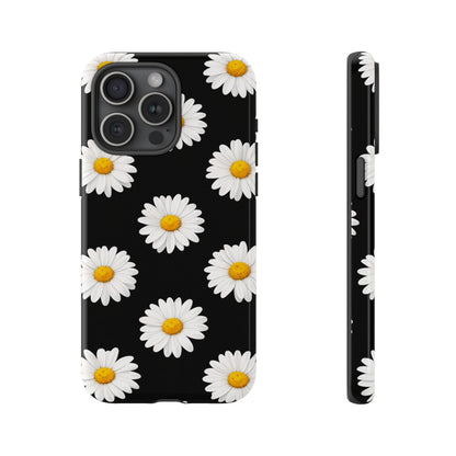 Black Daisy Floral Tough Phone Case – Cute Protective Cover for Iphone, Samsung Galaxy and Pixel