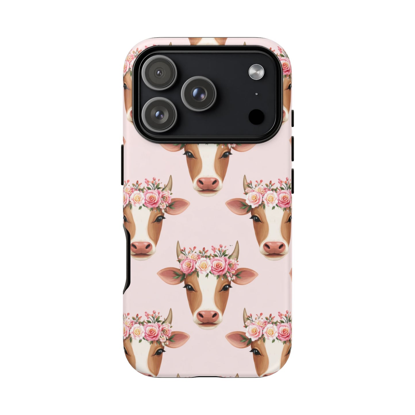 Floral Cow Phone Case – Cute Pink Cow Print Tough Protective Case for Iphone, Samsung Galaxy and Pixel