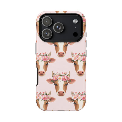 Floral Cow Phone Case – Cute Pink Cow Print Tough Protective Case for Iphone, Samsung Galaxy and Pixel