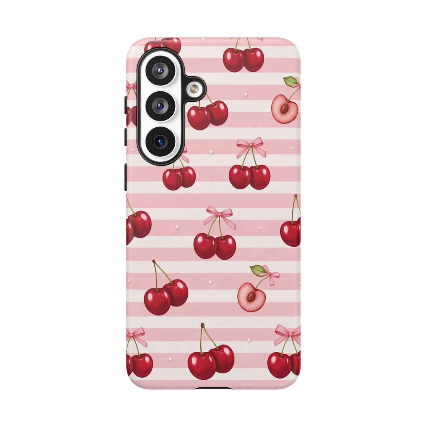 Coquette Cherry Bow Phone Case | Cute Pink Aesthetic Cherry Pattern Tough Case for iPhone & Samsung