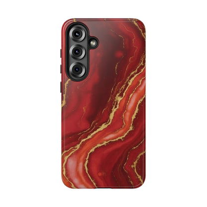 Red Agate Marble Phone Case with Gold Veins – Luxury Tough iPhone & Samsung Case