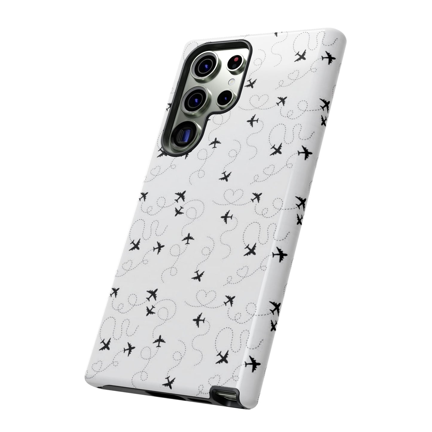 Minimal Paper Airplane Pattern Phone Case – Black White Aesthetic Tough Cover