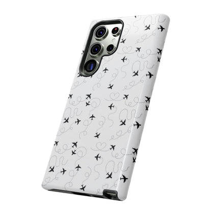 Minimal Paper Airplane Pattern Phone Case – Black White Aesthetic Tough Cover