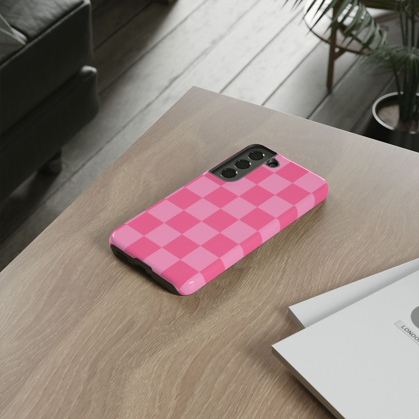 Pink Checkerboard Phone Case – Cute Aesthetic Tough Case for iPhone & Samsung