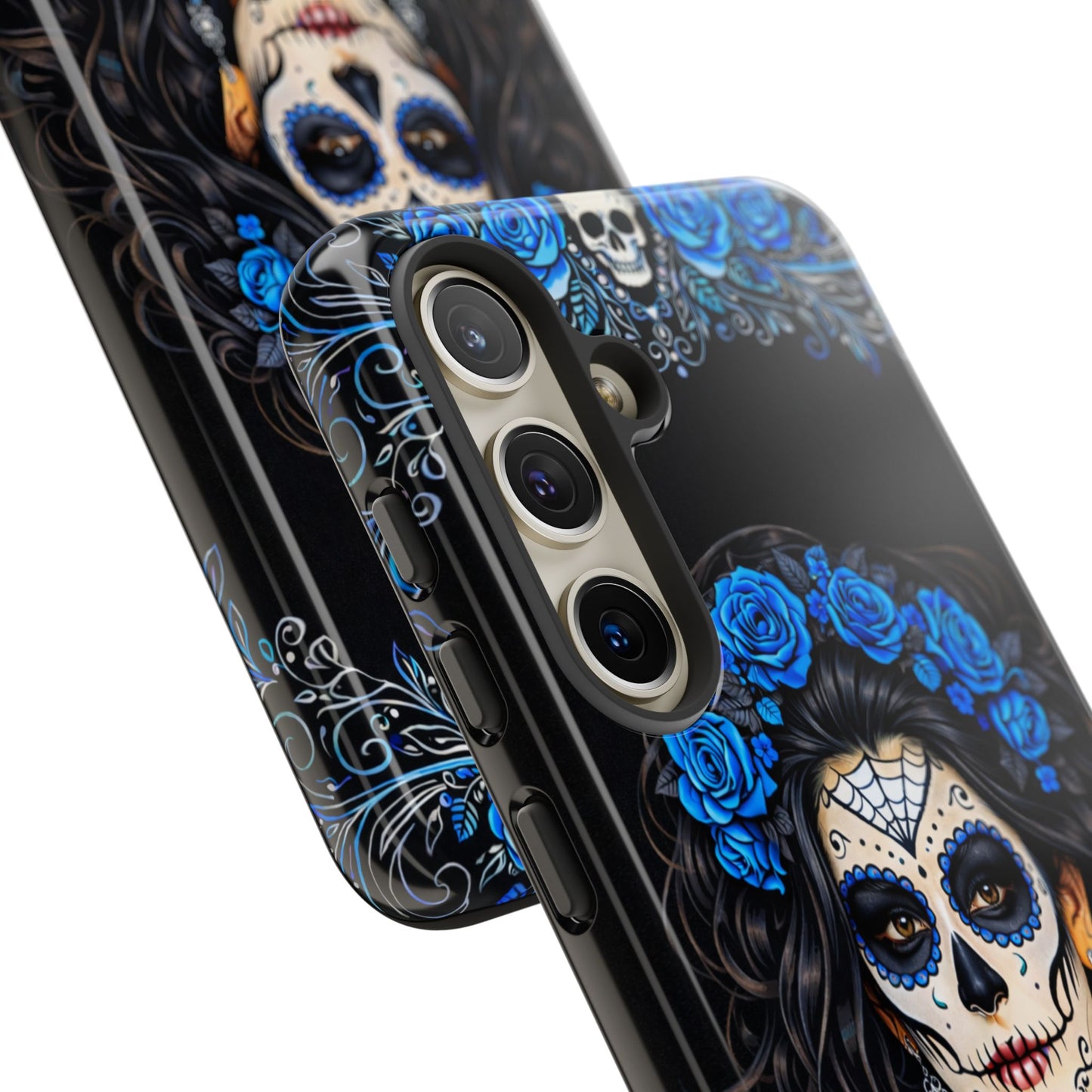 Blue Sugar Skull Woman Phone Case – Day of the Dead Aesthetic Tough Cover