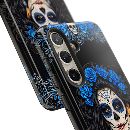 Blue Sugar Skull Woman Phone Case – Day of the Dead Aesthetic Tough Cover