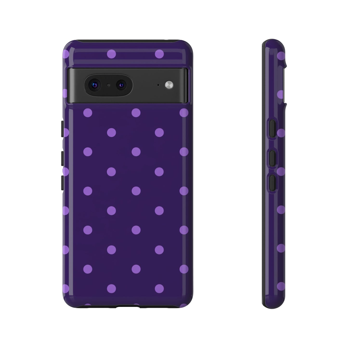 Purple Polka Dot Tough Phone Case – Cute Stylish Durable Protective Cover for Iphone, Samsung Galaxy and Pixel