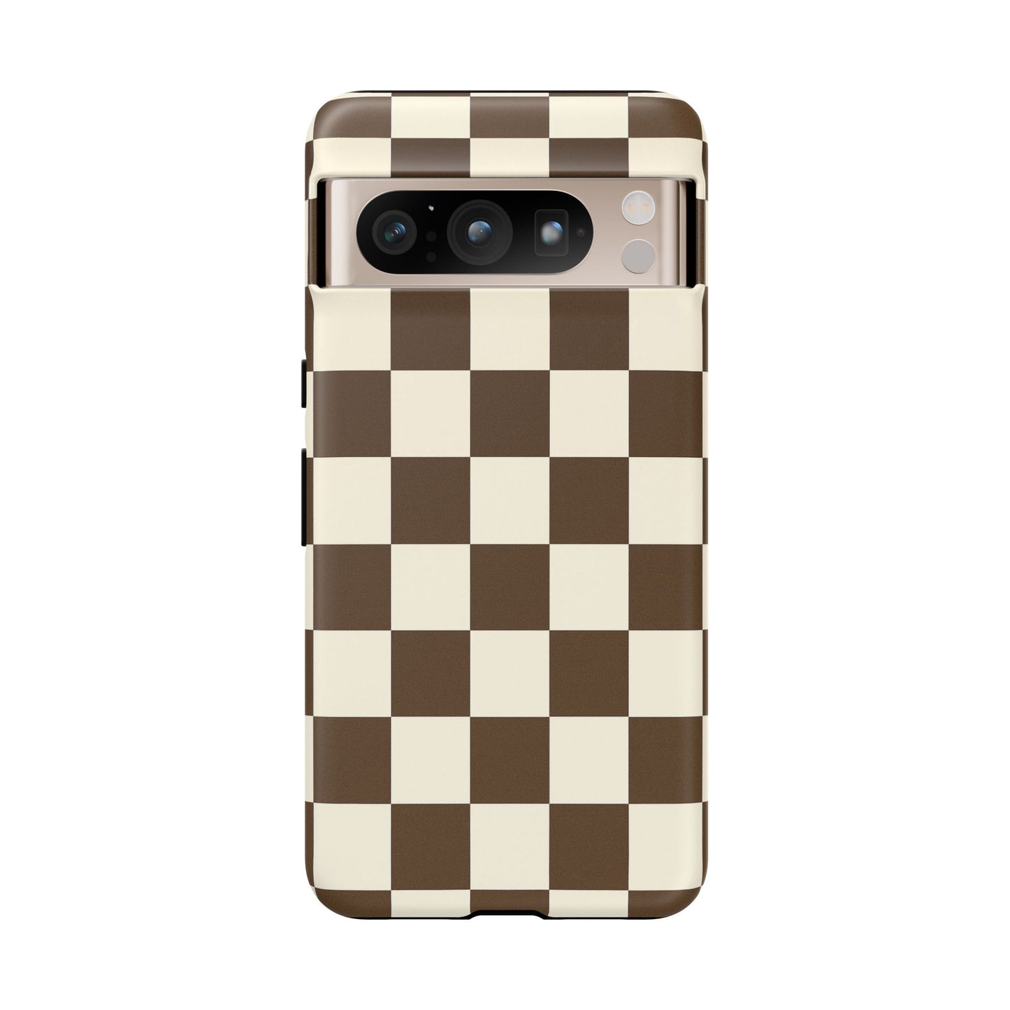 Mocha Checkerboard Phone Case | Neutral Aesthetic Checkered iPhone & Samsung Tough Case