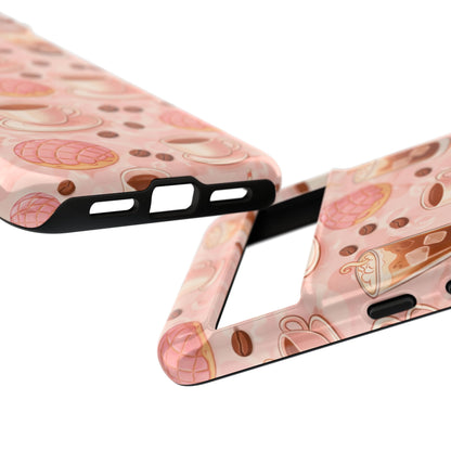 Cute Coffee & Pink Concha Phone Case – Coffee Lover Aesthetic Latte Pattern Tough Case