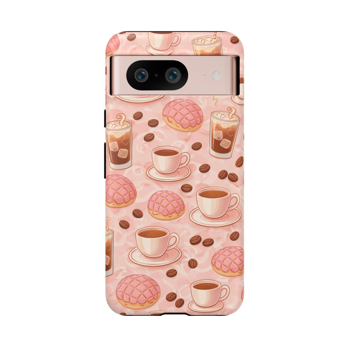 Cute Coffee & Pink Concha Phone Case – Coffee Lover Aesthetic Latte Pattern Tough Case