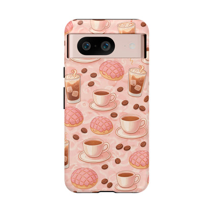 Cute Coffee & Pink Concha Phone Case – Coffee Lover Aesthetic Latte Pattern Tough Case