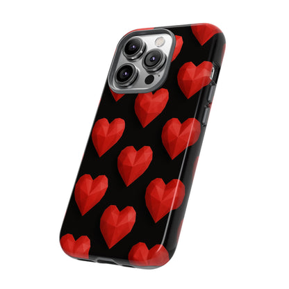 Red Heart Phone Case – Geometric Heart Pattern Tough Case (Black)