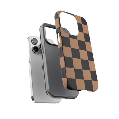 Brown Checkered Phone Case | Aesthetic Checkerboard iPhone & Samsung Tough Case