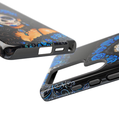 Blue Sugar Skull Woman Phone Case – Day of the Dead Aesthetic Tough Cover