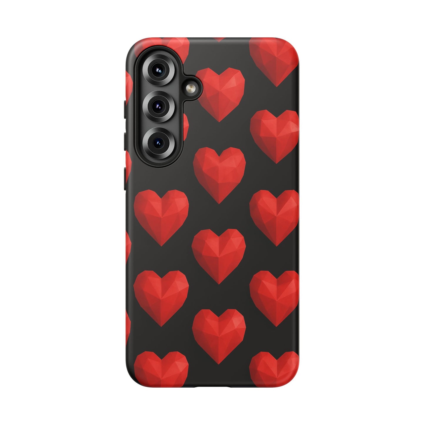 Red Heart Phone Case – Geometric Heart Pattern Tough Case (Black)