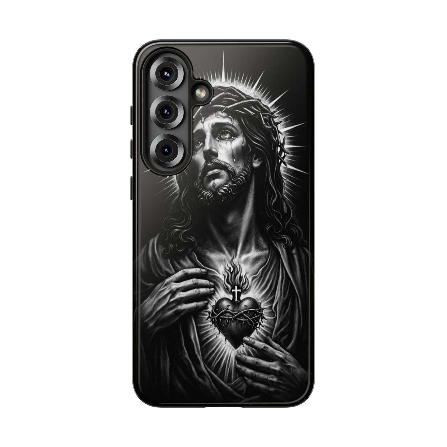 Jesus Sacred Heart Phone Case Black White Christian Faith Aesthetic