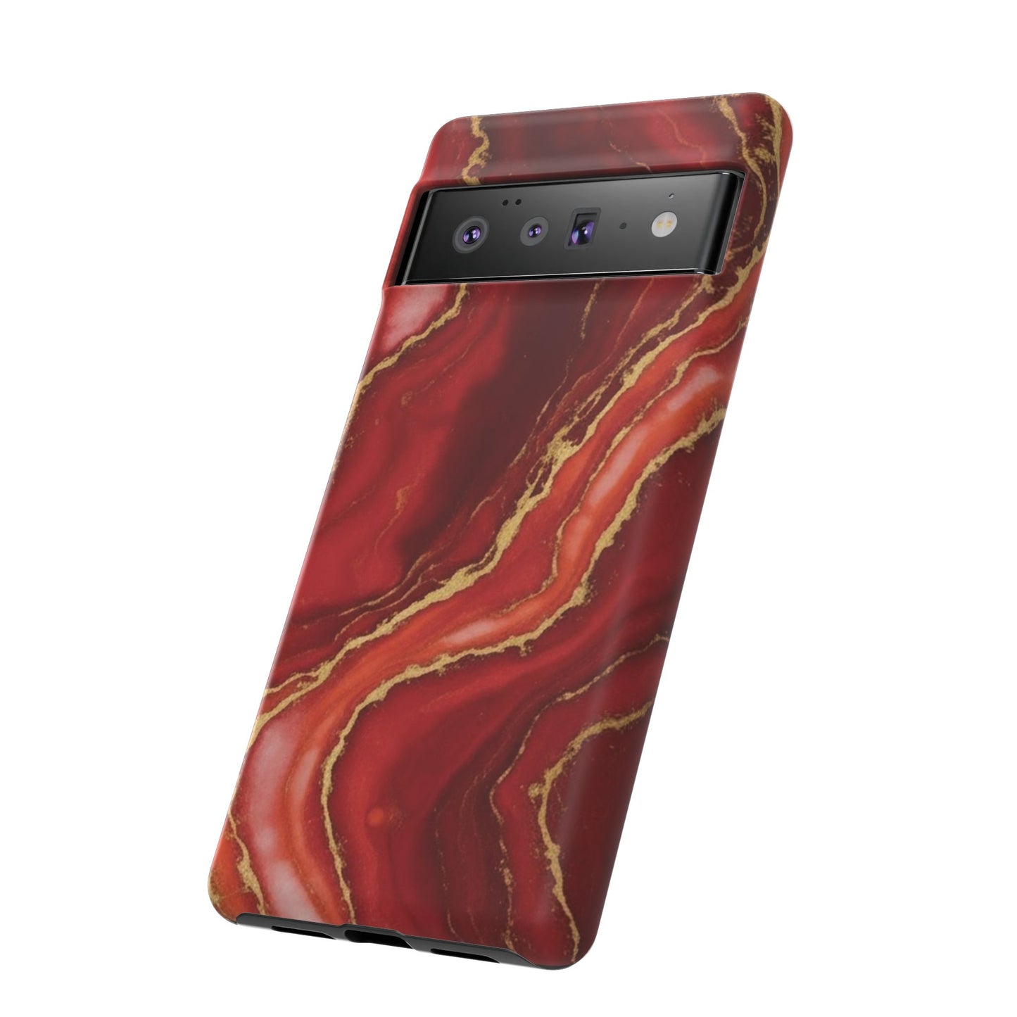 Red Agate Marble Phone Case – Gold Vein Luxury Stone Tough Case (iPhone, Samsung, Pixel)