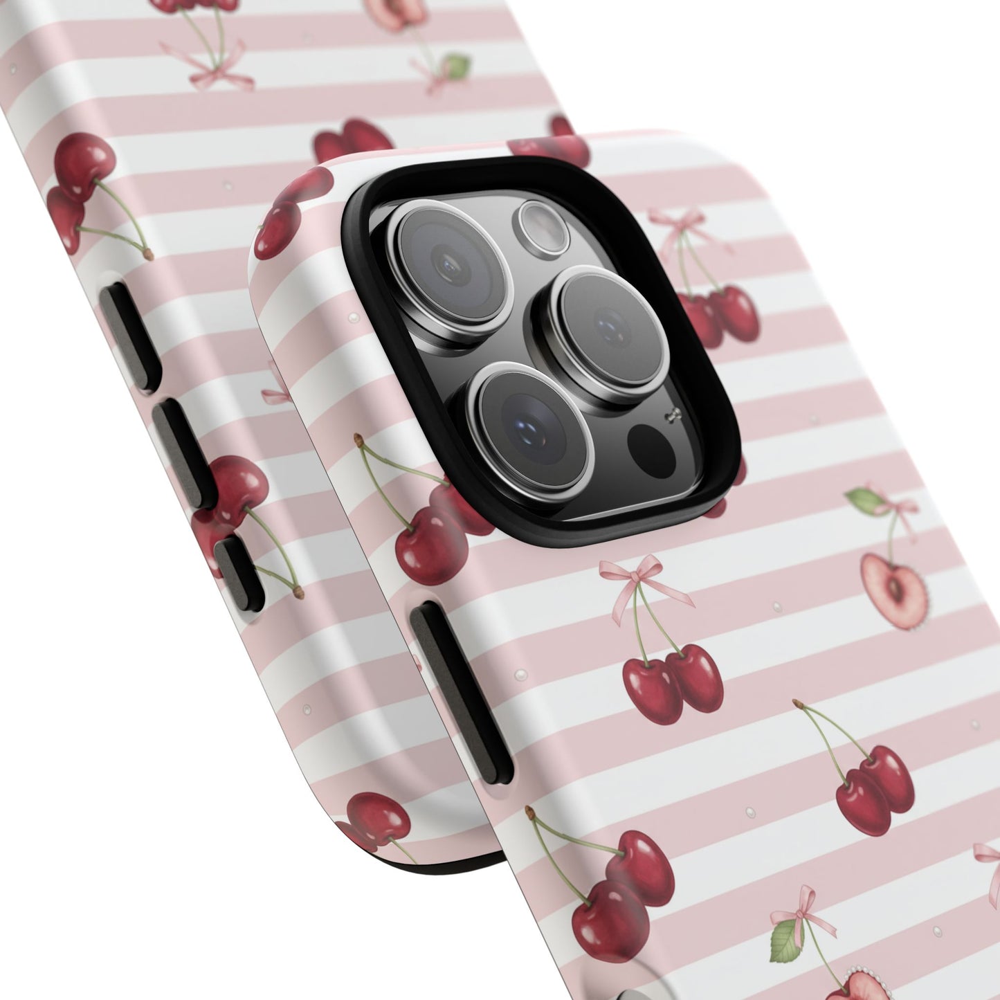 Pink Cherry Stripe Phone Case | Cute Coquette Aesthetic Protective Tough Case