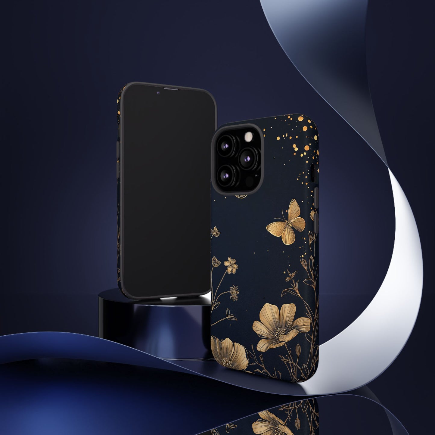 Gold Floral Butterfly Phone Case, Dark Aesthetic Botanical, Elegant Black Luxury iPhone Samsung Cover